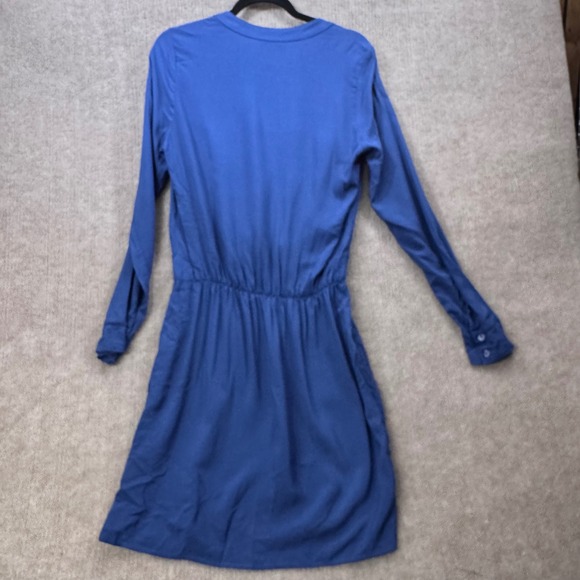 Splendid Blue Rayon V Neck Elastic Waist Long Sleeve Shirt Dress Size L - Picture 5 of 8